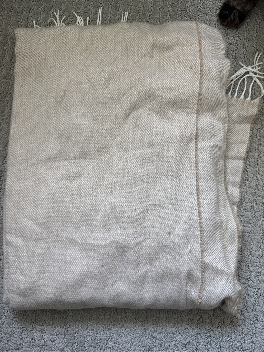 Neutral Cream Fringe Throw Blanket